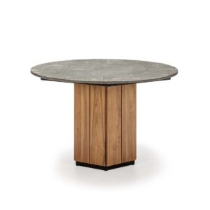 MESA COMEDOR 120X120X77 MADERA DE TECA/PIEDRA NATURAL/GRIS
