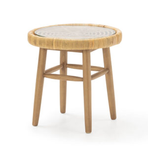 MESA AUXILIAR MADERA DE CEDRO/MIMBRE/CRISTAL TEMPLADO NATURAL